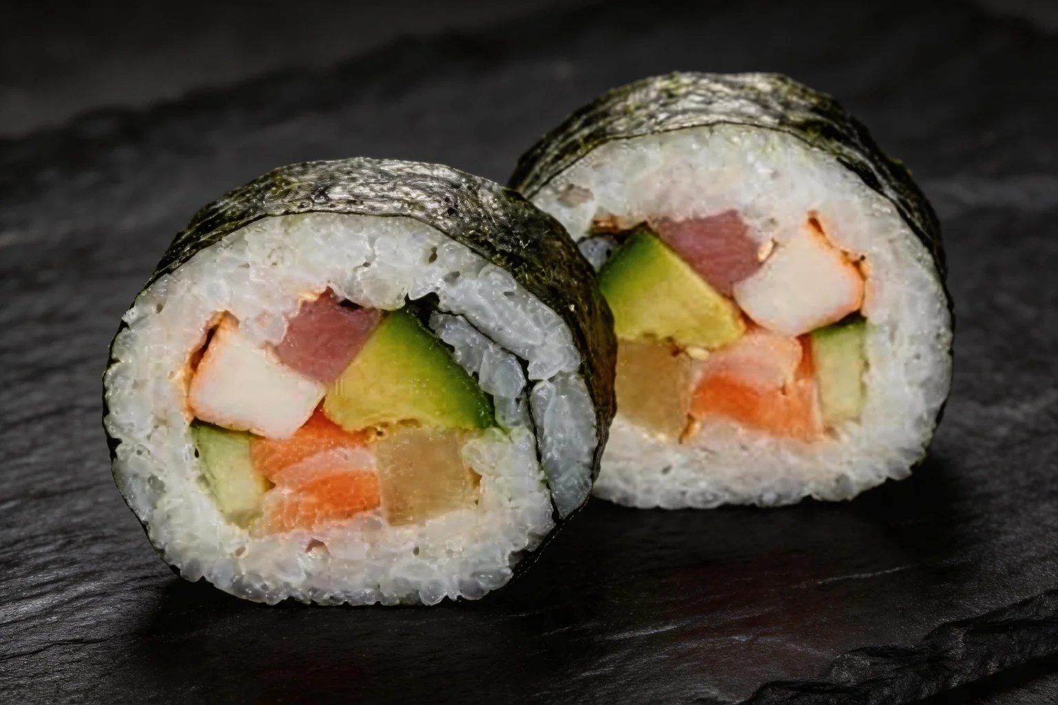 Futo maki sur fond sombre.